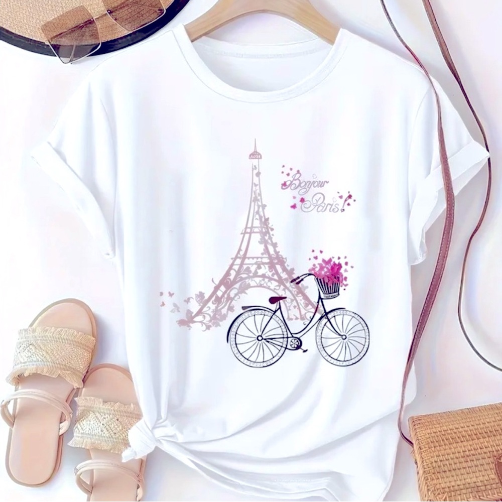 New White Paris Graphic Women's Top